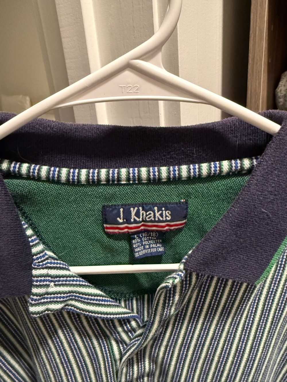 J. Khaki Green & Navy Striped Vintage V-Neck Polo Sweater